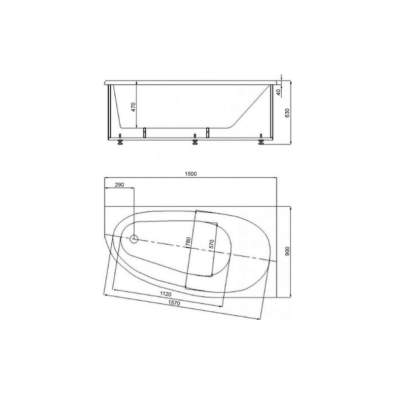 Ванна акрил. KAPRIS 150*90 правая (+ножки)