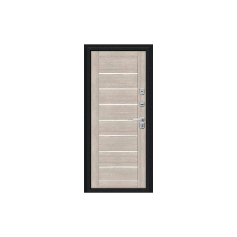 Дверь входная T-2 Bravo Техно Д2/BChrome 2050/860 Левая /Cappuccino Melinga CSh/Букле черное