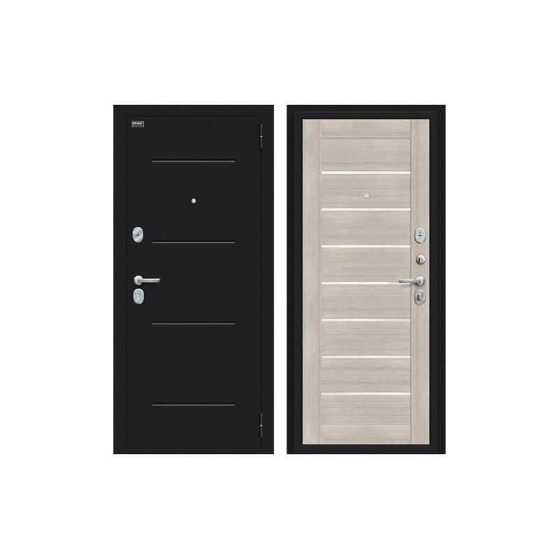 Дверь входная R-2 Bravo Техно/BChrome 2050/860 Левая /Cappuccino Melinga CSh/Букле черное