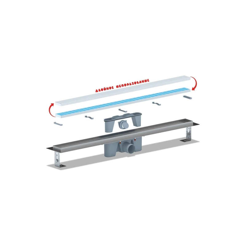 TLZ2085 Трап лин. из нерж стали с комб.затв. мат. нерж. решёткой под плитку МОЛ 850х65мм (выпускф50)