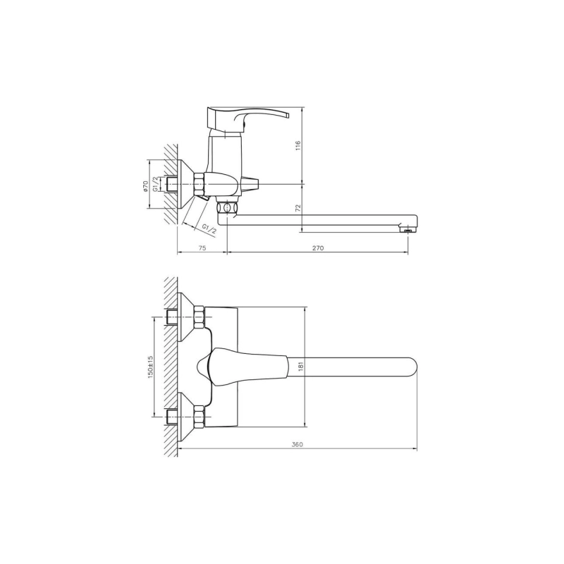 HB2270 Смеситель HAIBA д/ванны длин.излив, однорыч., хром