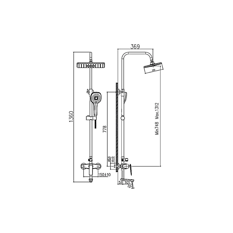 HB24548-7 HAIBA Душевая система с верх душ. смесит. ручн.лейк., хром