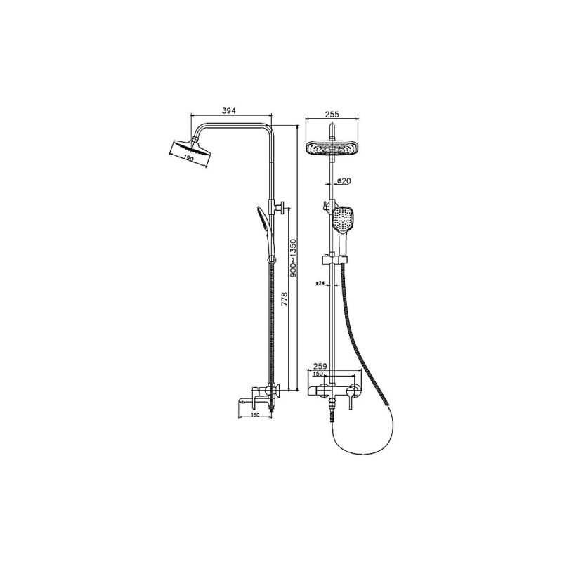 HB24805-8 HAIBA Душевая система излив переключ. на лейку, белый хром