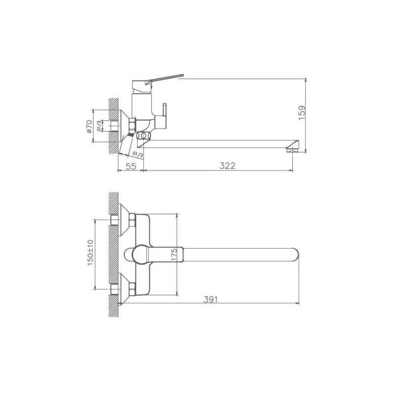 HB22559 Смеситель HAIBA д/ванны с изл.и перекл. хром 35 см