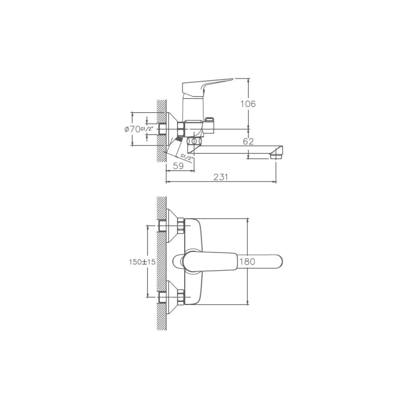 HB60506 Смеситель однорыч. HAIBA д/ванны короткий излив 20см латунь хром