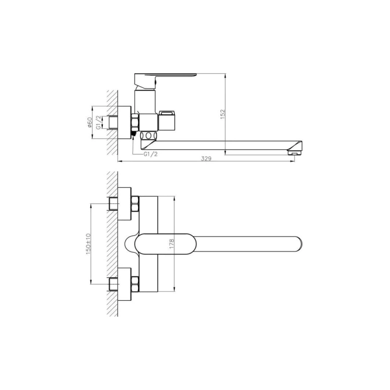 HB22590-7 Смеситель HAIBA д/ванны однорыч. длин. изл.и перекл. латунь черный