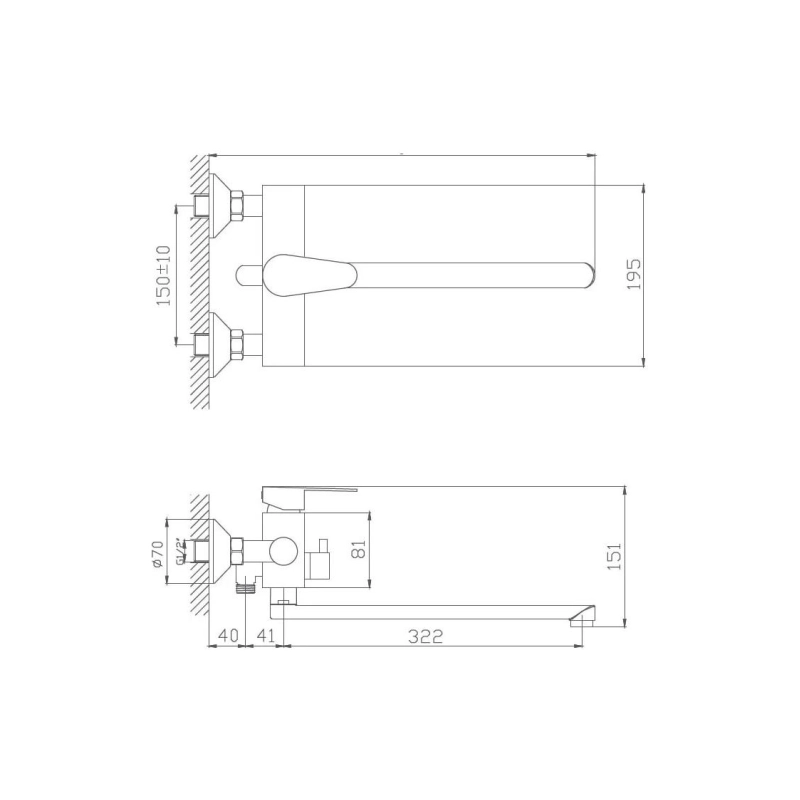 HB22802 Смеситель HAIBA д/ванны длин.излив и перекл. в корпусе