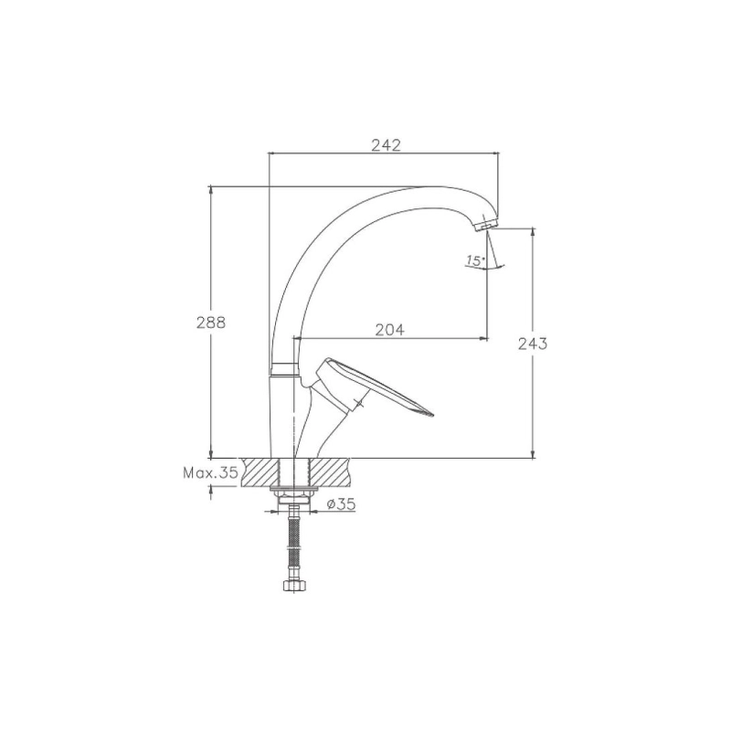 HB4107-2 Смеситель HAIBA д/кухни гайка, однорыч.хром