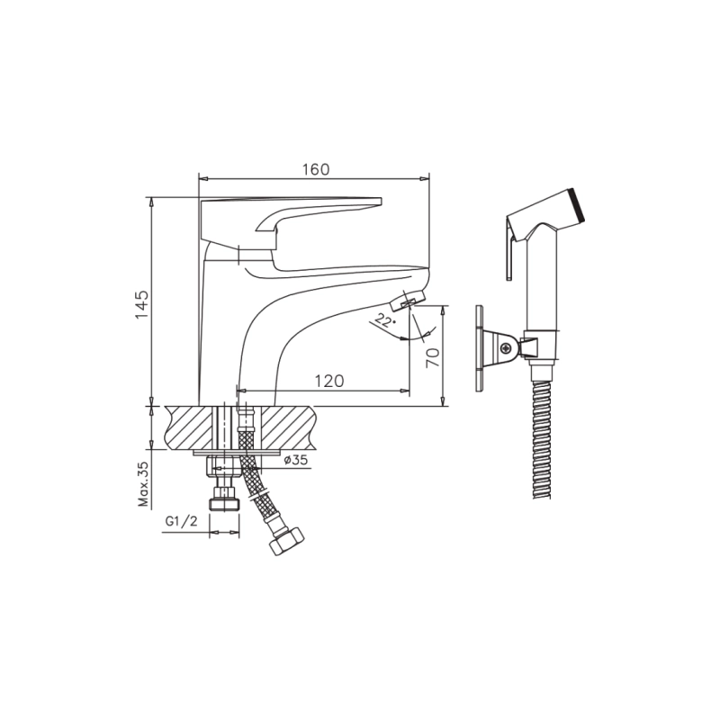 HB1268 Смеситель HAIBA однорычаж. гигиенич. хром