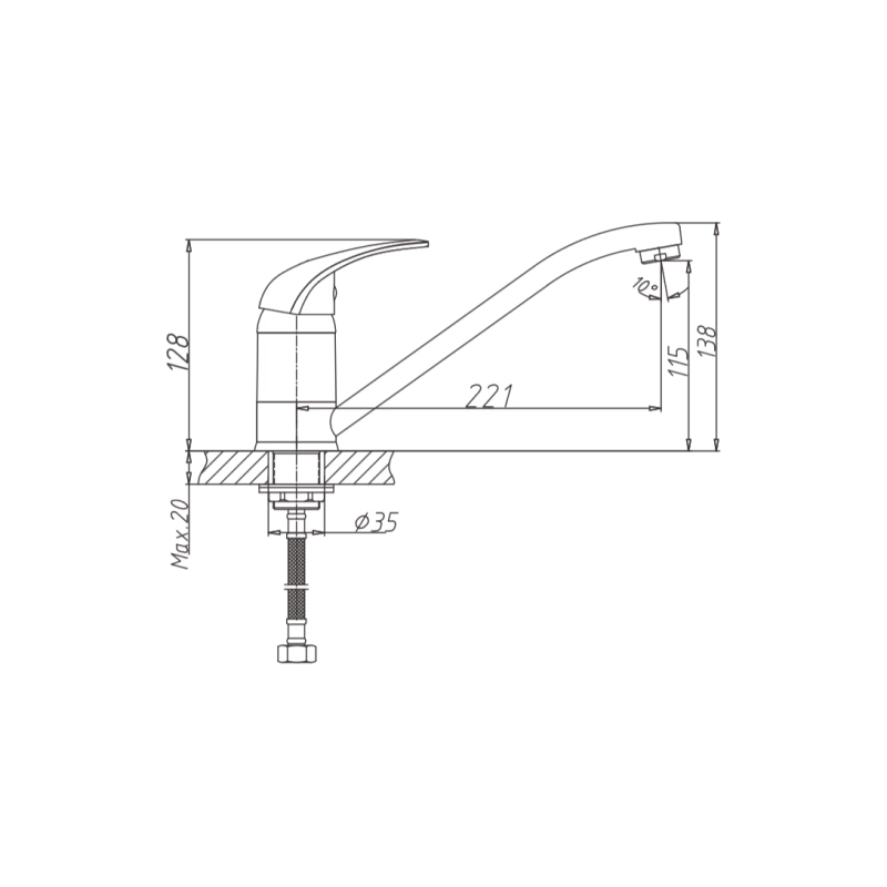 HB4903 Смеситель HAIBA д/кухни гайка, однорыч.хром