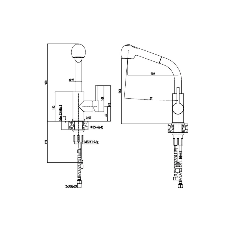 HB70304-2 Смеситель HAIBA д/мойки 1/2 вытяж.излив