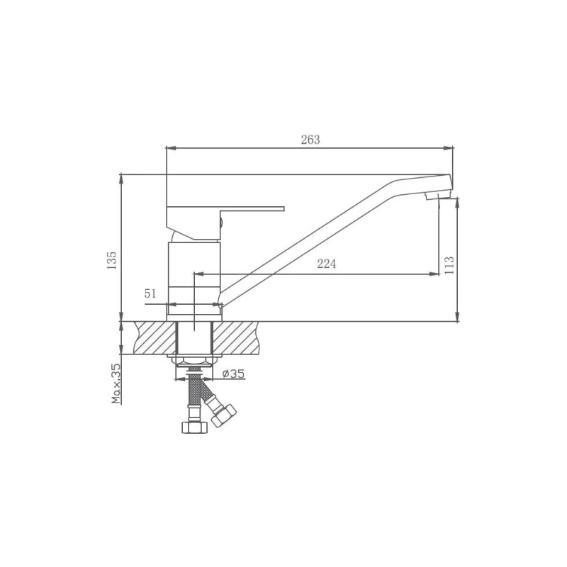HB42802 Смеситель HAIBA д/кухни с гайкой и двиг.изливом