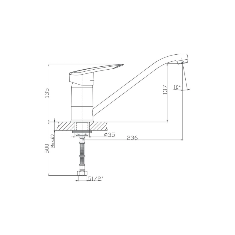 HB4907 Смеситель HAIBA д/кухни, однорыч. гайка хром