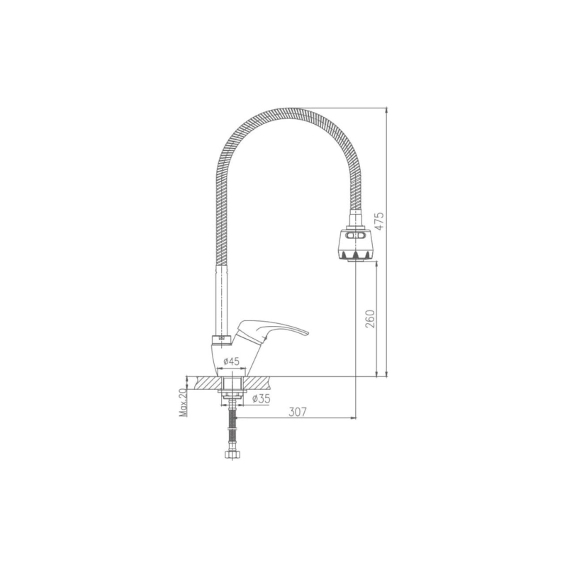 HB4313 Смеситель HAIBA д/кухни гайка гибк.излив./2 реж.